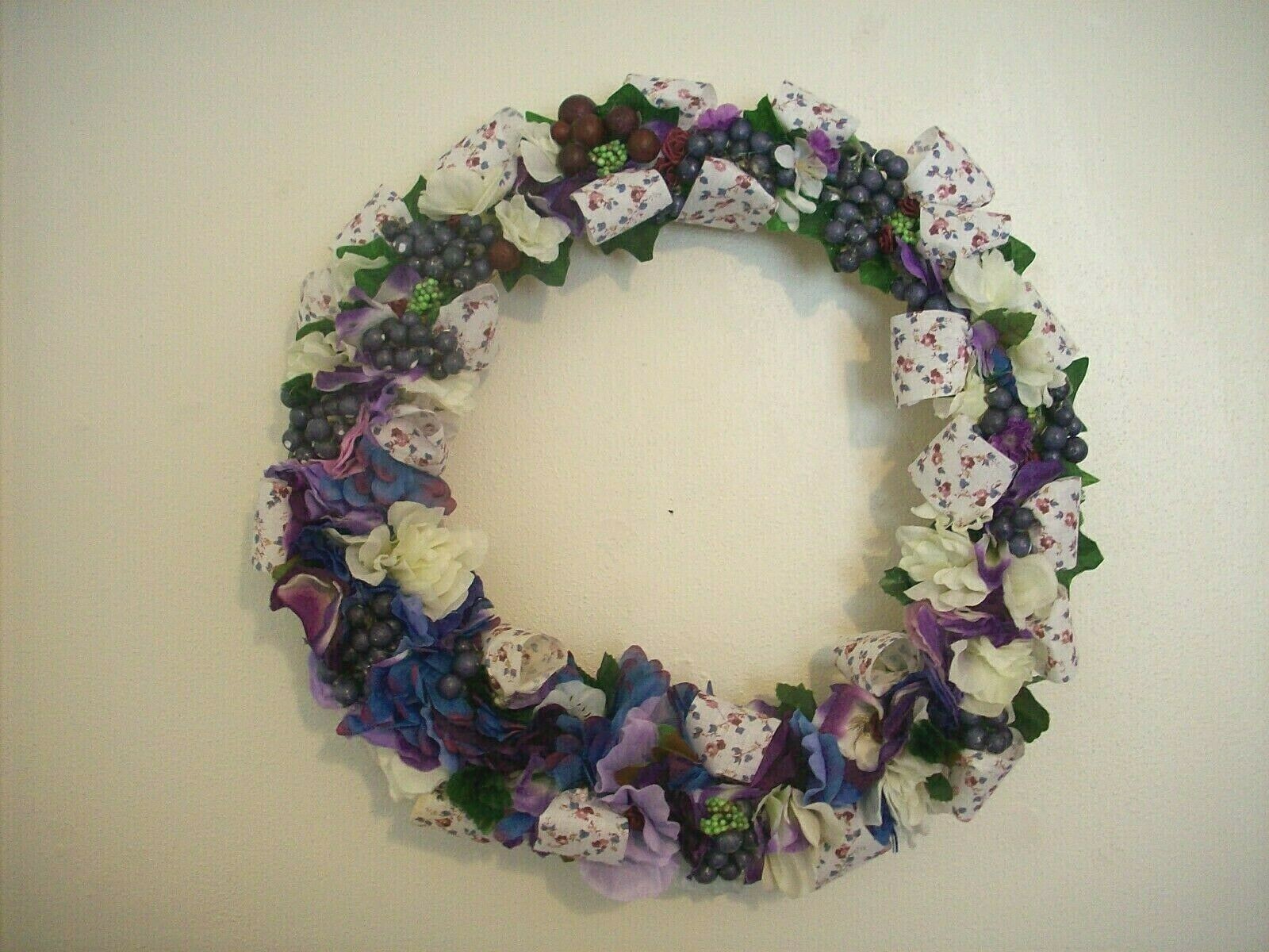 New- Country Farmhouse 13″ Floral Door/Wall Wreath Purple/Blue/White