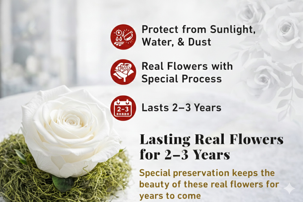 Rose Eternal White Real Flower in Glass Dome Lasts 2-3 Years Valentine’s Day Gif