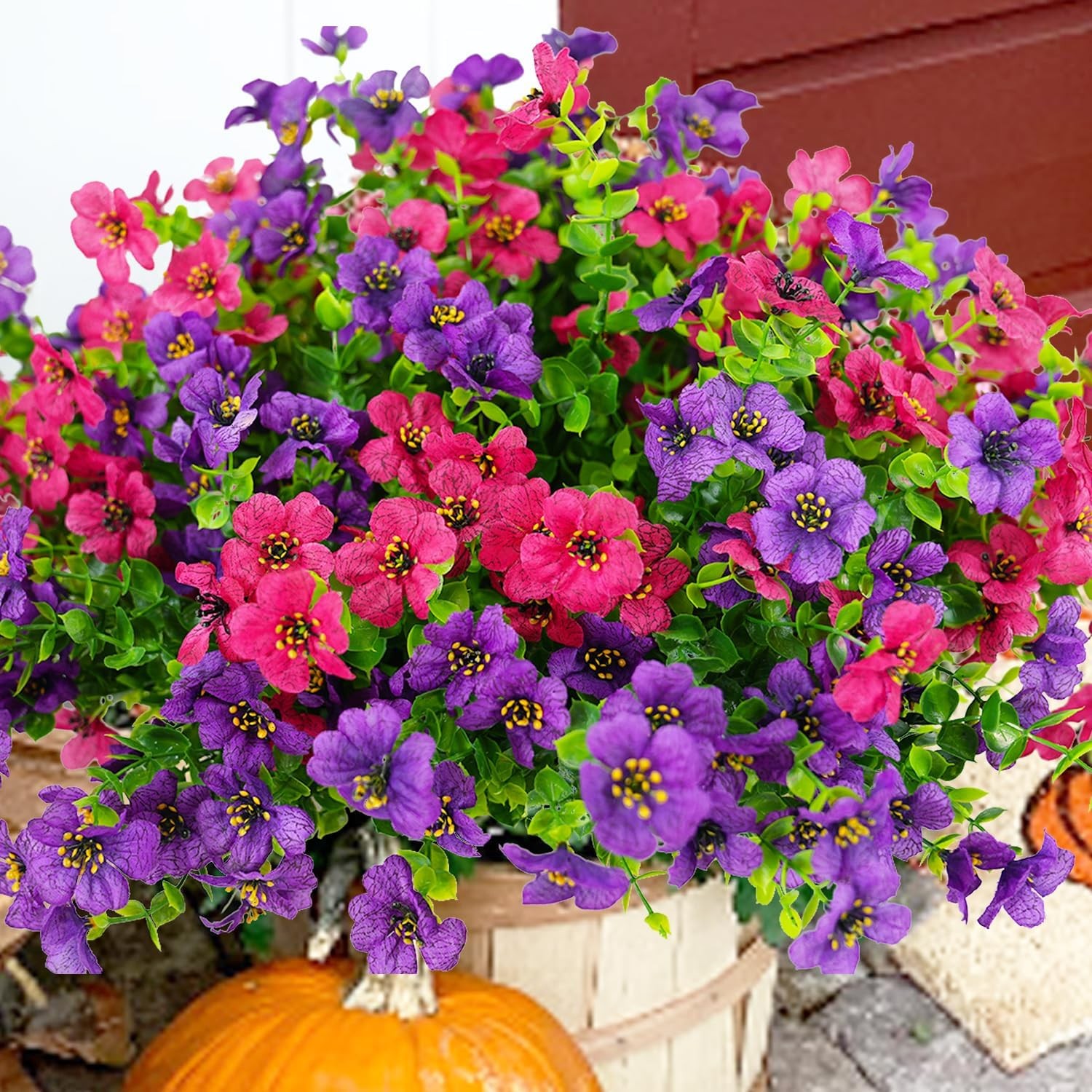 20 Bundles Artificial Flowers, UV Resistant Faux Silk Outdoor Planter Decor