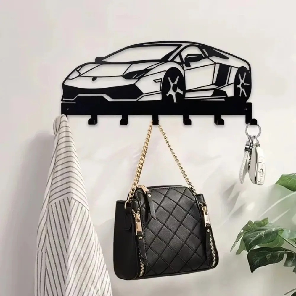 Black 7-Hook Metal Key Holder – Wall Mounted Entryway Car Key Organizer