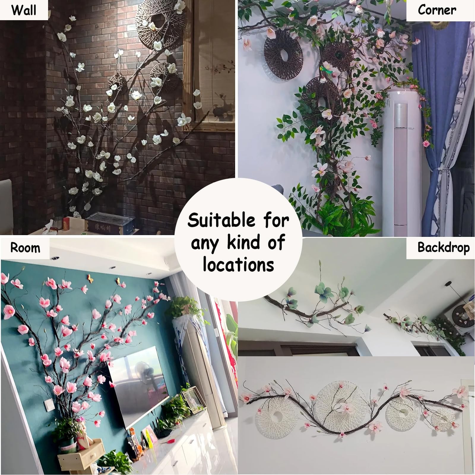 118in Faux Magnolia Orchid Flores Garland Hanging Vines(Fuchsia)
