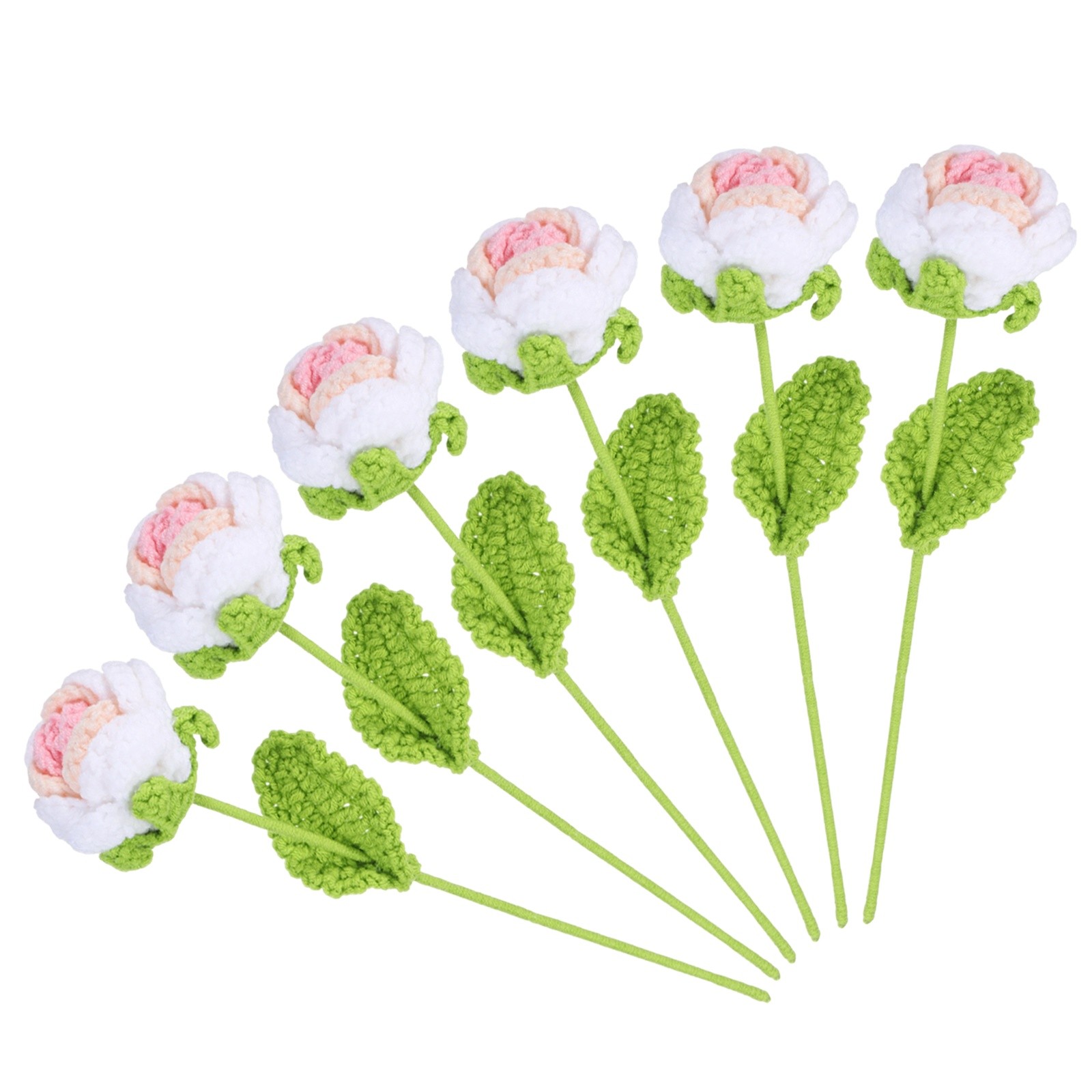6Pcs Crochet Flower, Rose Handmade Knitted Bouquet, Pink Gradient