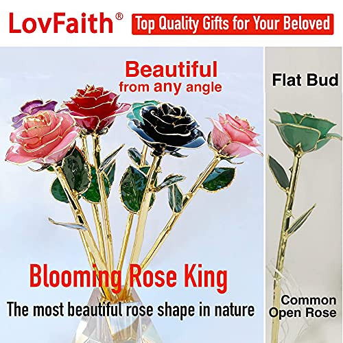 Real Rose Dipped 24K Gold, with Crystal Vase, B1. Deluxe Thick Gold -Blooming