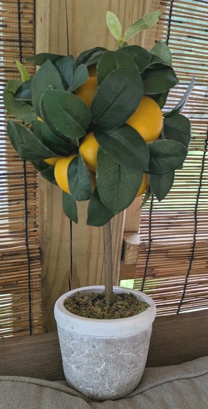 Lemon Ball Topiary Tree Arrangement Faux Green Leaves Yellow Kitchen Decor 16 In