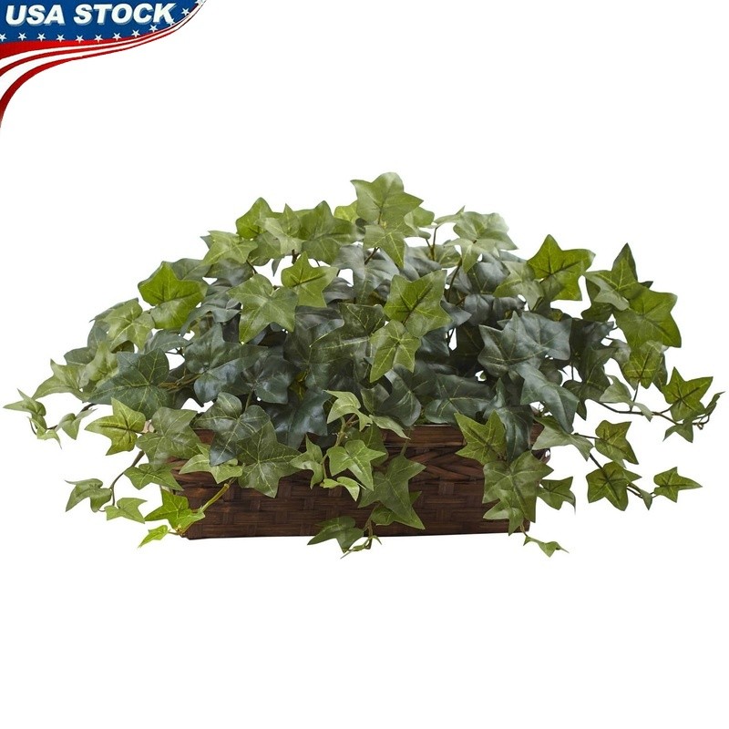12.5″ Puff Ivy Artificial Plant with Ledge Basket Compact Green