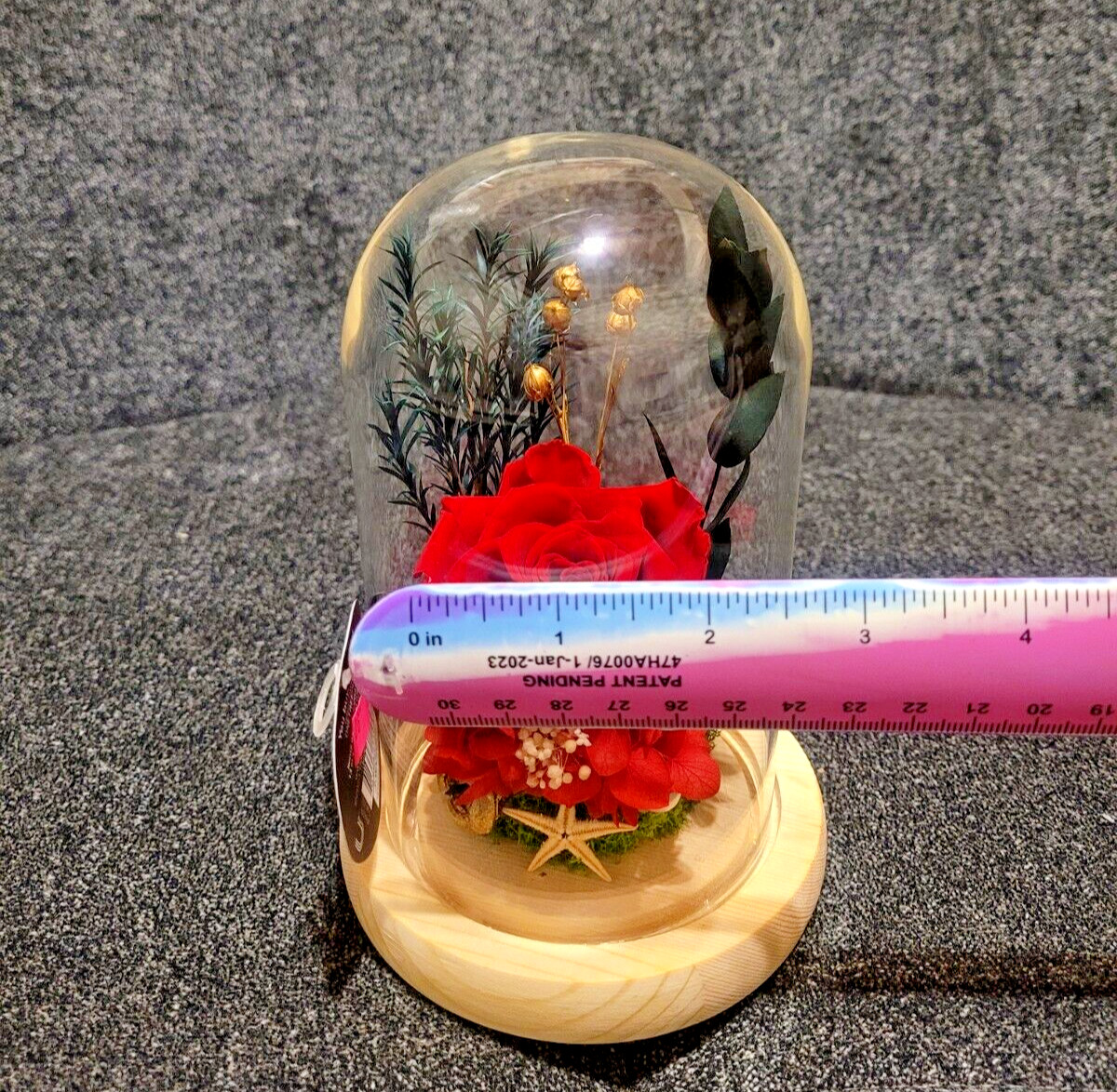 Flower Decoration Glass Cover Wooden Base Valentine’s Day Gift for Girlfriend’