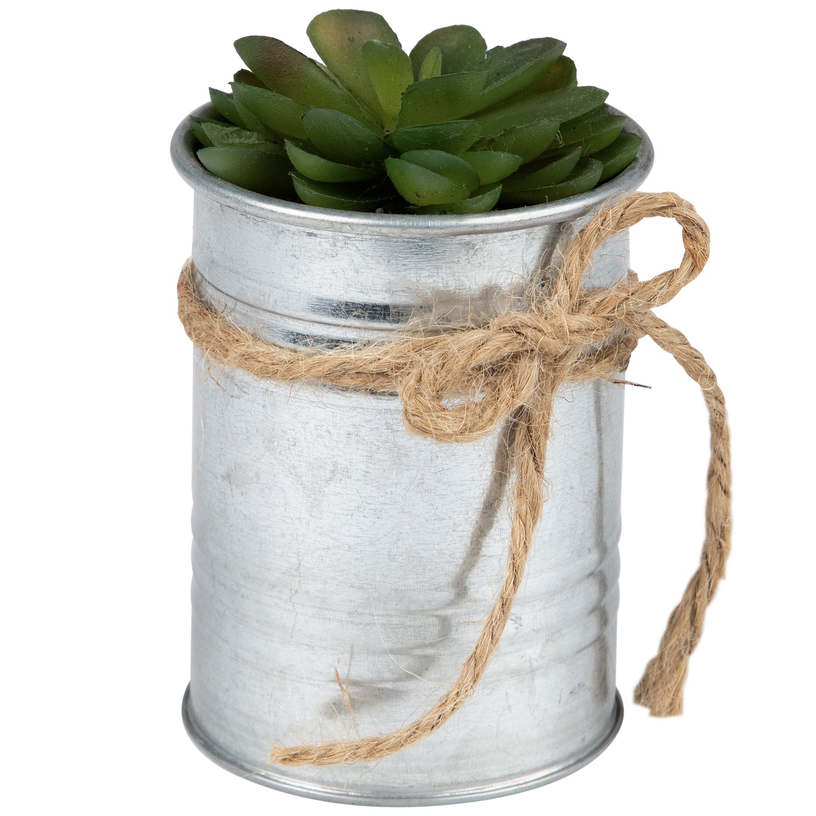 Northlight 7″ Lime Green Mini Artificial Rose Succulent in Tin Planter Twine Bow