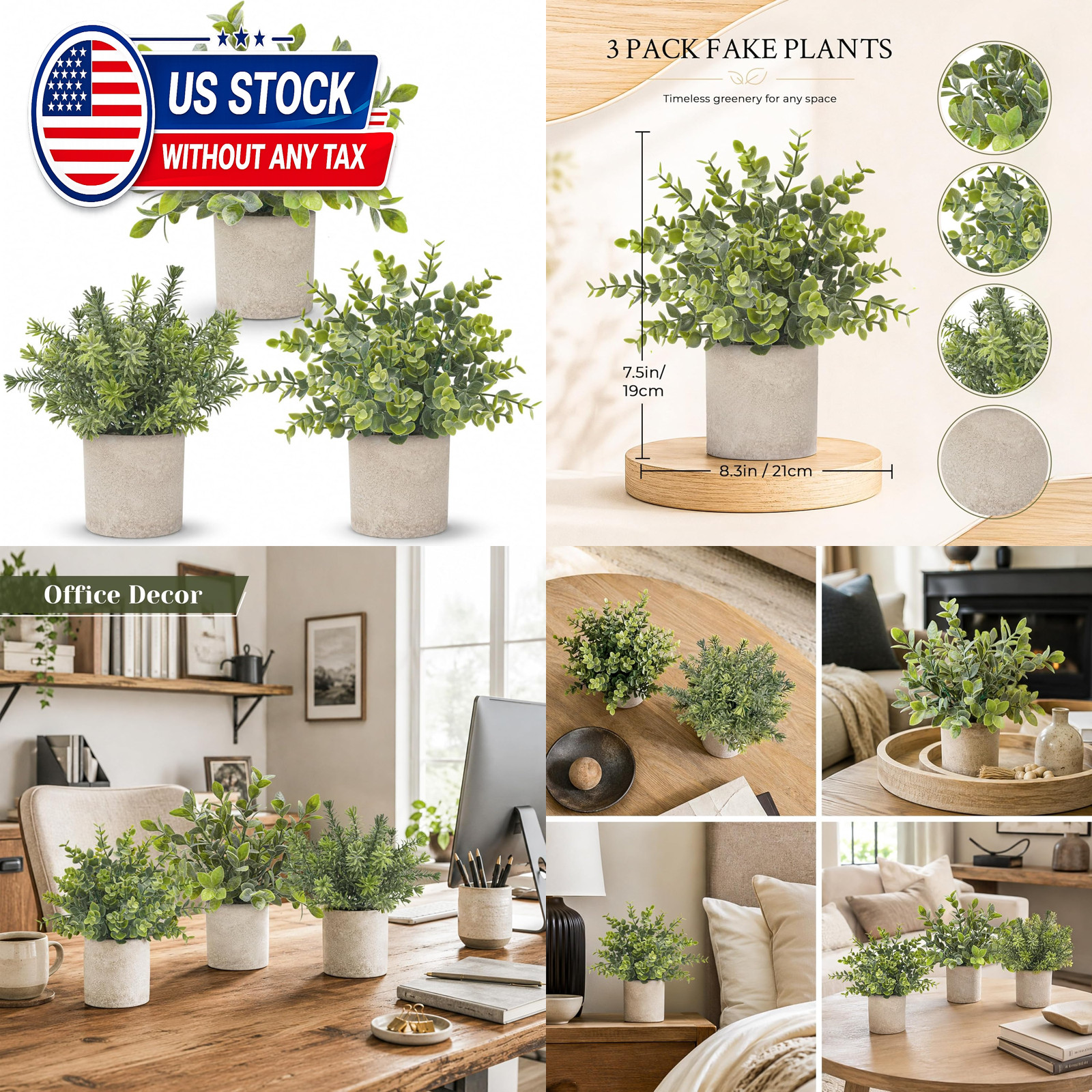 3 Pack Fake Plants Artificial Plants for office Bathroom Decor