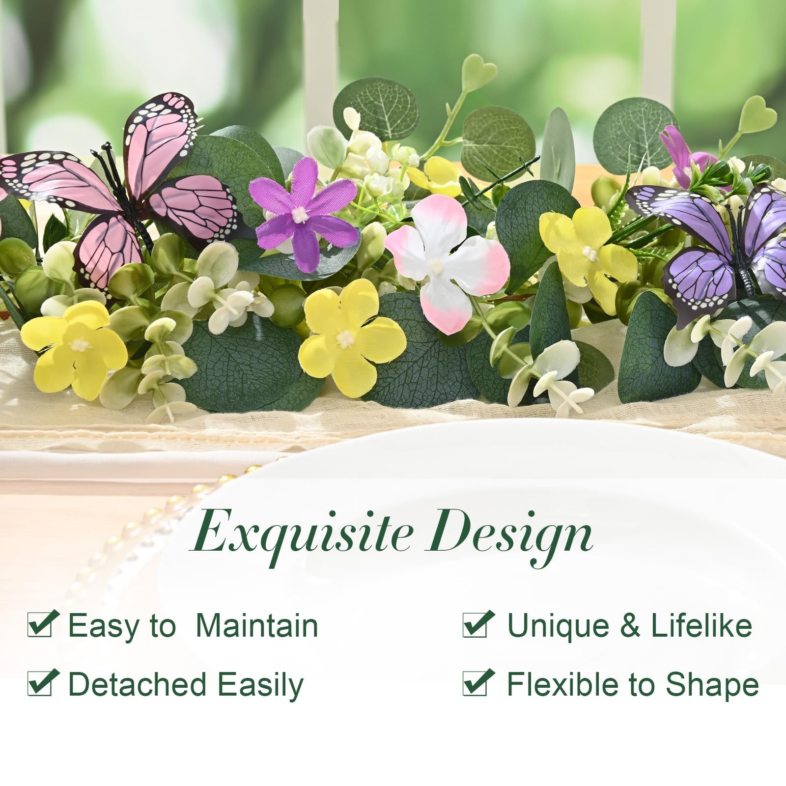 2Pcs Eucalyptus Garland with Daisy 3D Butterfly, Green Garland with Flowers, …