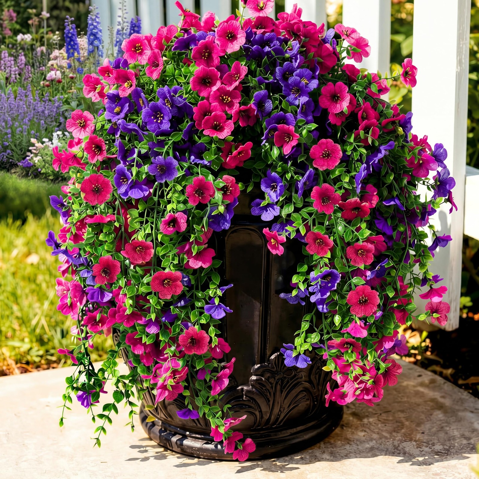 4 Pcs 30In Artificial Hanging Flowers for Outdoor Planter 156 Branches Traili…
