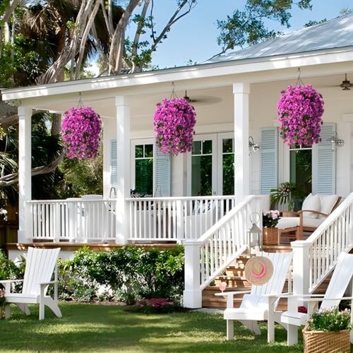 Artificial Fake Hanging Plants Flowers Basket for Spring Summer Light Purple