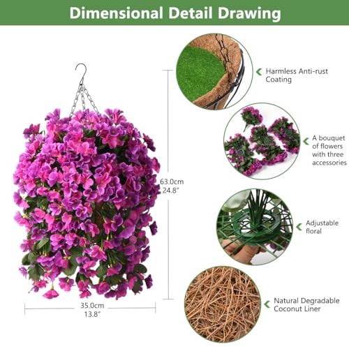 Artificial Fake Hanging Plants Flowers Basket for Spring Summer Light Purple