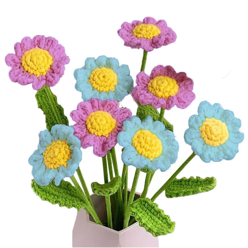 8 PCS Knitted Fake Sunflower Daisy Artificial Flowers Crochet Centerpiece