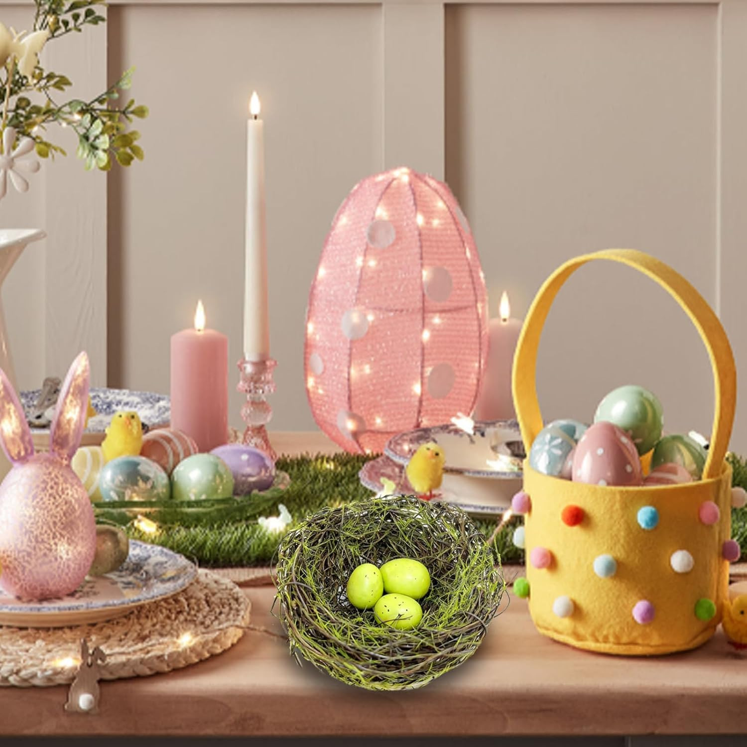 Small Faux Bird Nest with Eggs, Artificial Birds Nest with Eggs Artificial Ratta