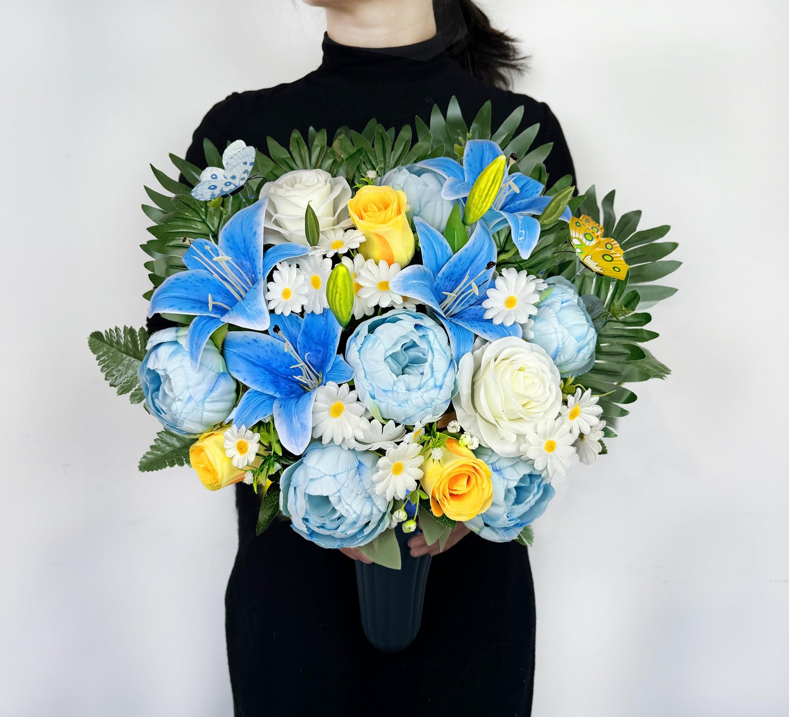 Artificial Cemetery Flowers for Grave Decorations Gravesite Flowers of Blue P…