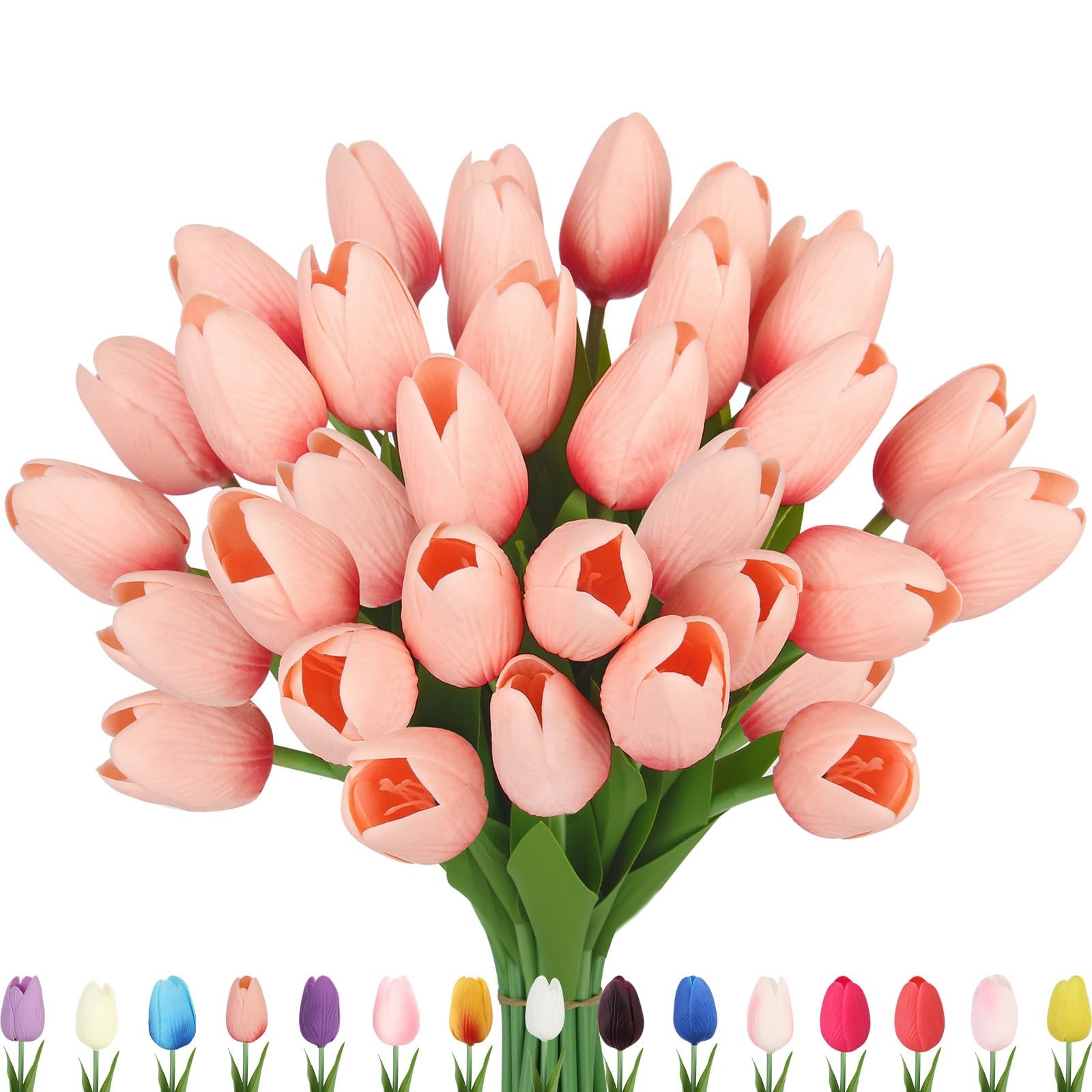 C APPOK Artificial Tulips Flowers Fake Latex Tulip Stems – 30pcs Real Touch F…