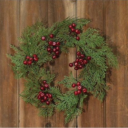New Primitive Christmas WINTER CRANBERRY CEDAR CANDLE RING Wreath 6″