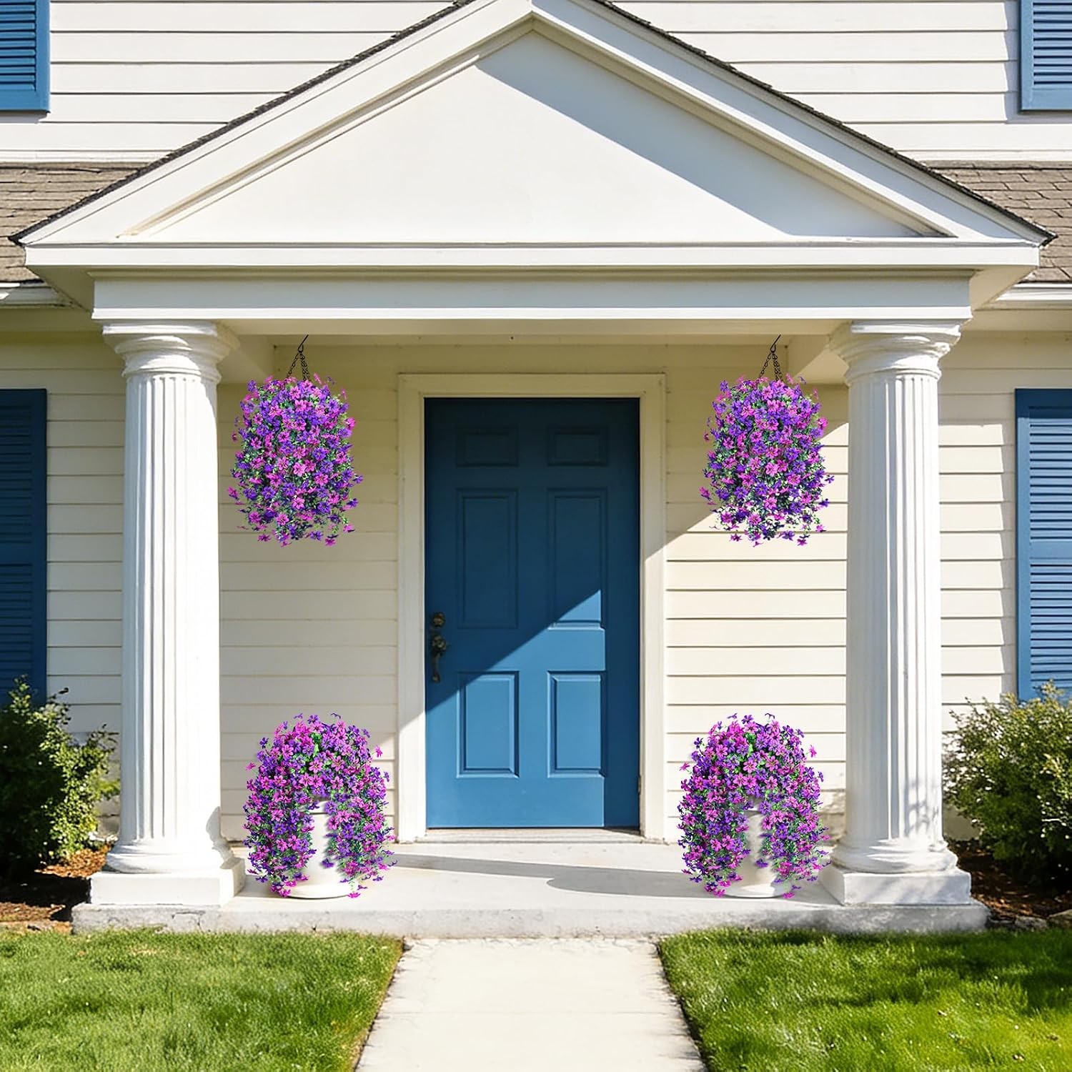 6× Artificial Hanging Flowers for Outdoors Faux Plants Porch Decor UV Resistant