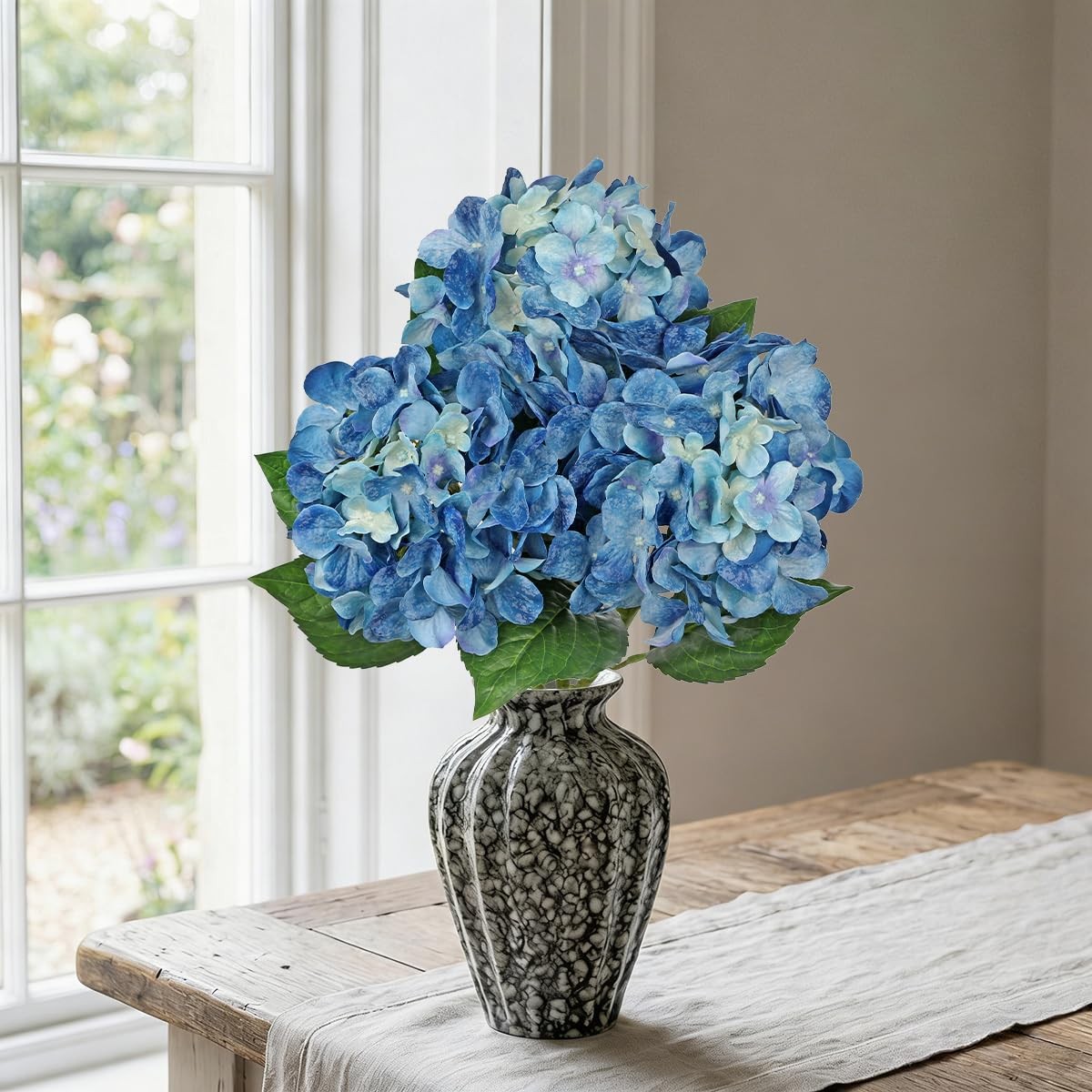22″ Blue Hydrangea Artificial Flowers with Large Bloom, Silk Hydrangea Flower…