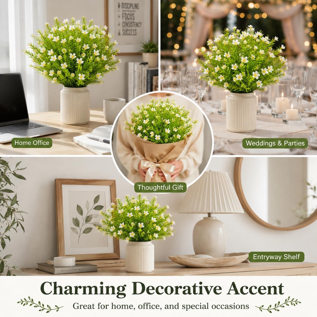 White Artificial Flowers – 3PCS Fake Flowers Daisy Decor Faux Plastic Flowers…