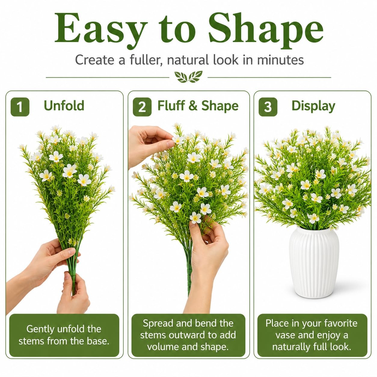 White Artificial Flowers – 3PCS Fake Flowers Daisy Decor Faux Plastic Flowers…