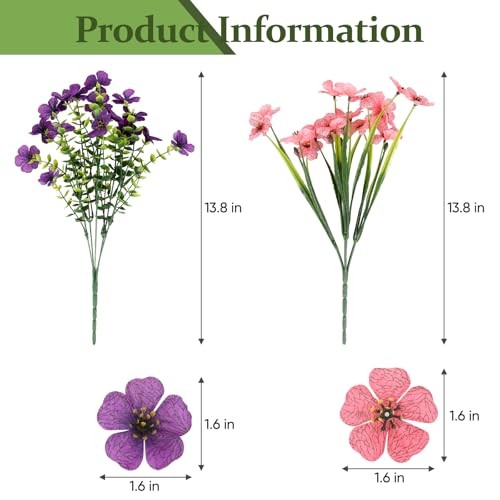 24 Bundles Lifelike Outdoor Artificial Flowers, UV Protected No 6 Color Mix