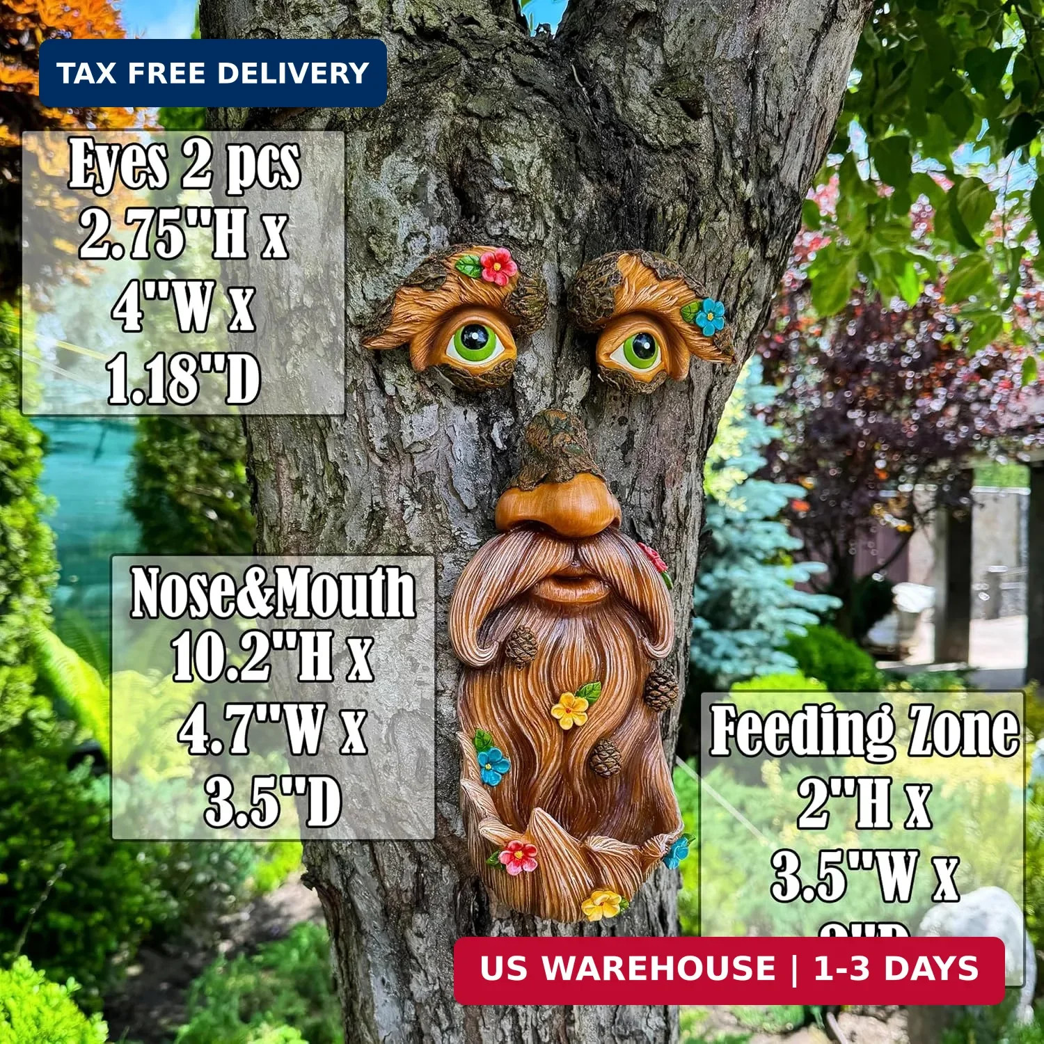 Tree Face Decor with Flowers Outdoor Old Man Face Garden Hugger Yard Statue