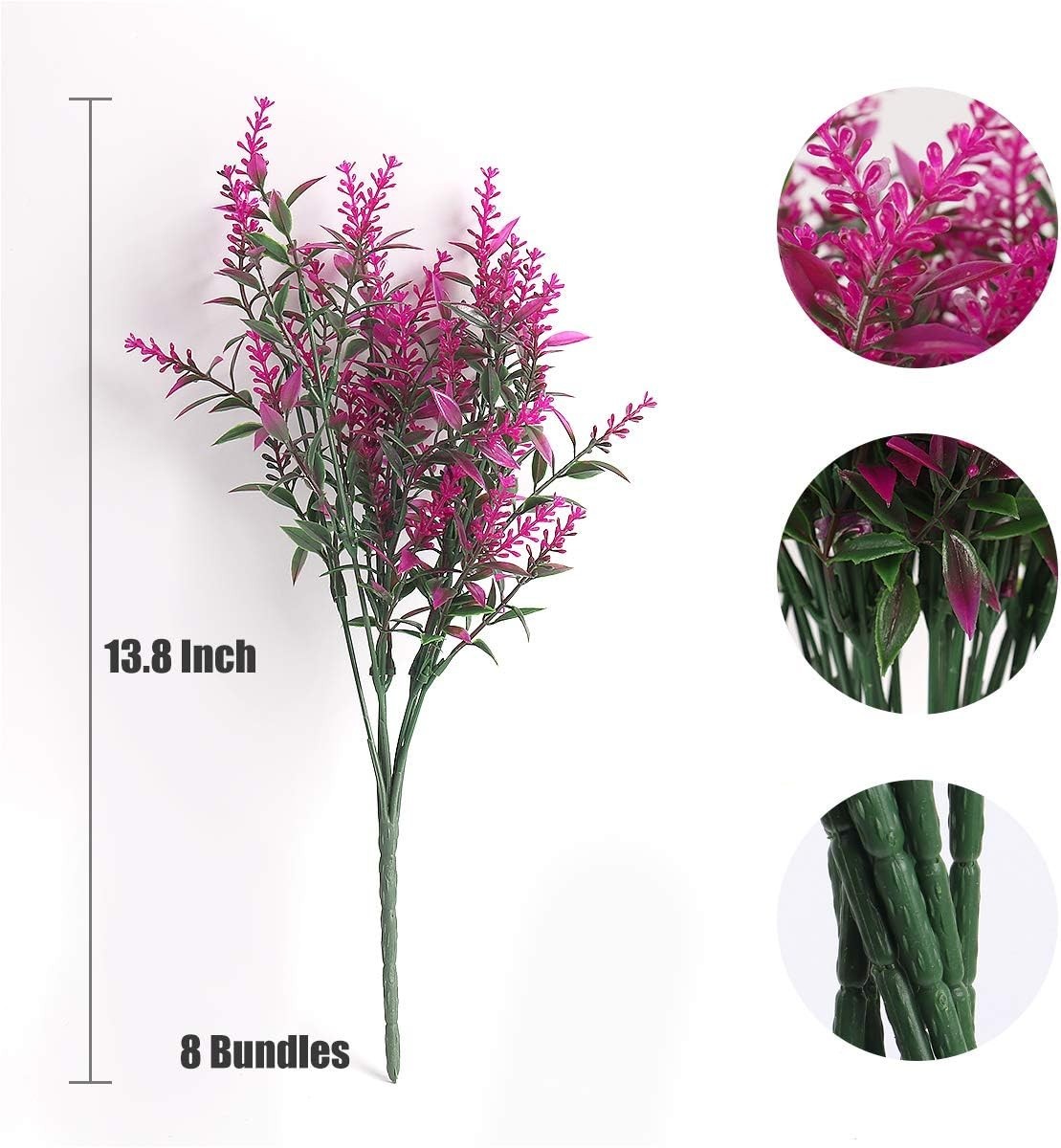 Lifelike Fuchsia Artificial Lavender Flowers Set – 8 Bundles for Cozy Decoration