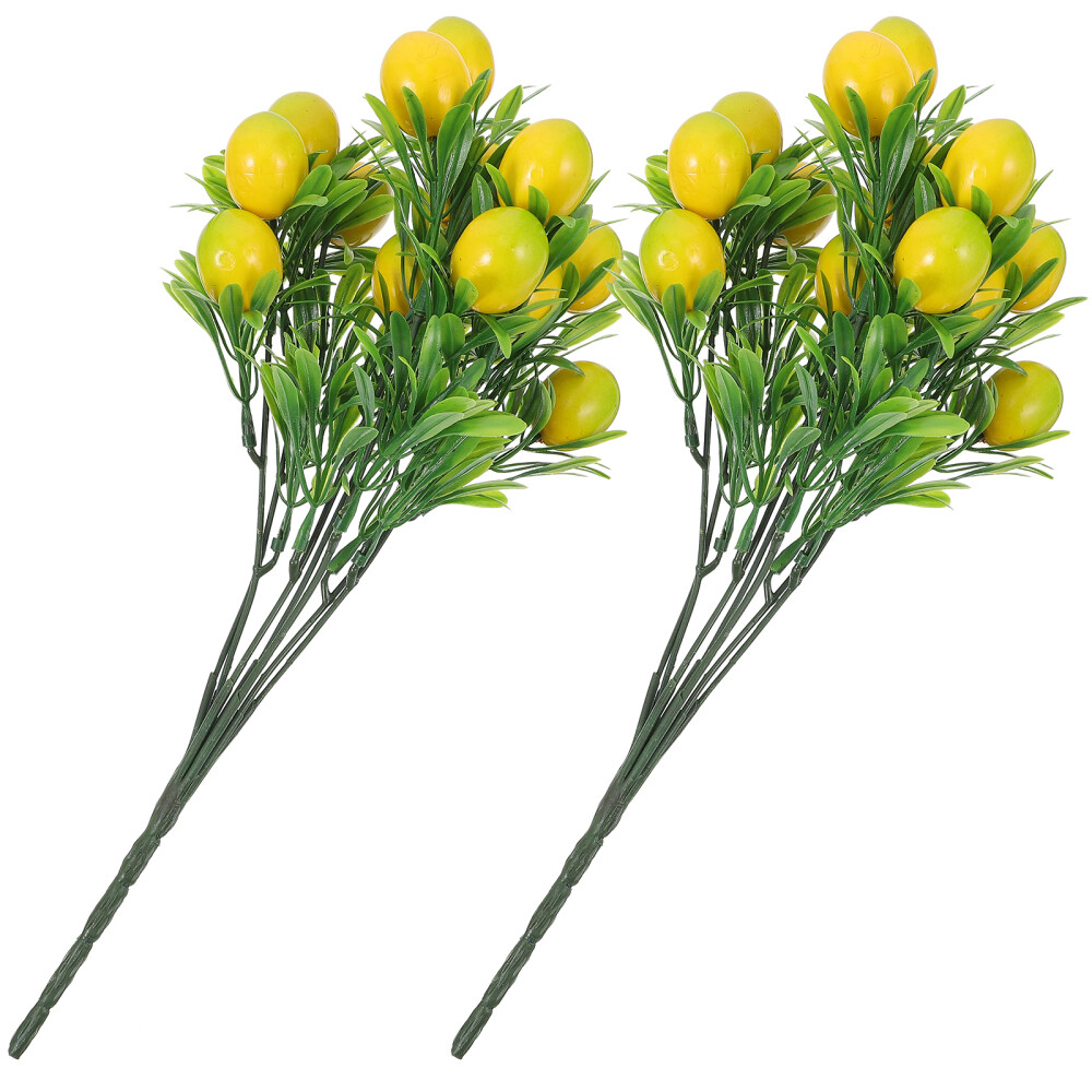 2pcs Fake Lemon Branches Artificial Fruit Branch Lemon Tree Stem Home Decor Gift
