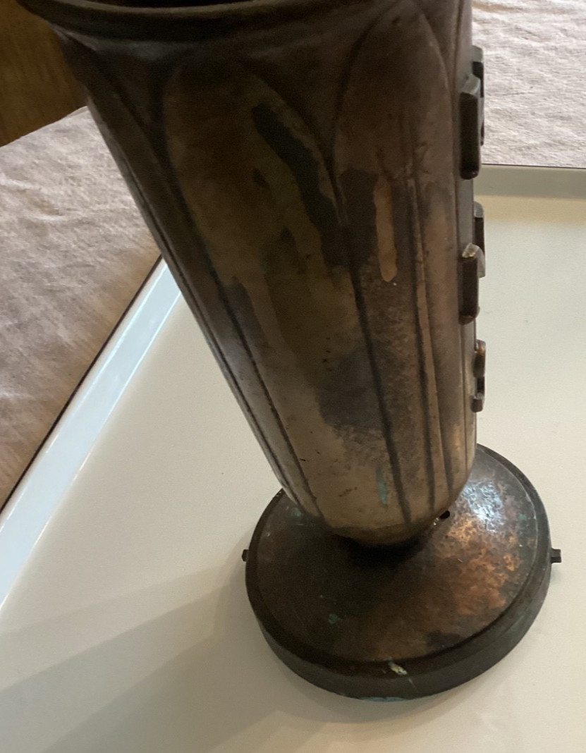 Vintage Funeral Cemetery Vase Heavy Bronze Memorial 11” for Flowers