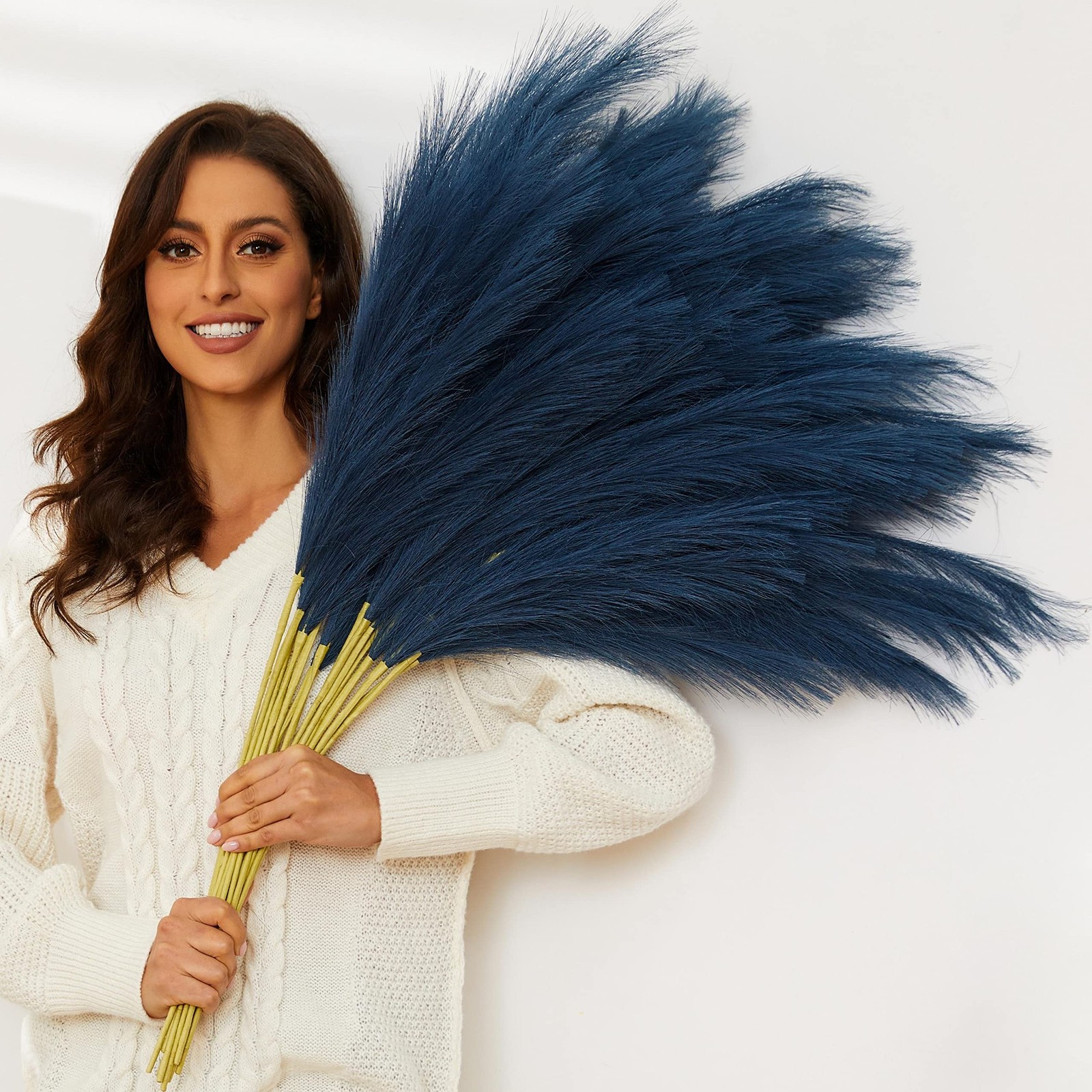 Blue Pampas Grass, 9 PCS 37”/3.1FT Tall Fluffy Fake Pompas Floral, Large Fau…