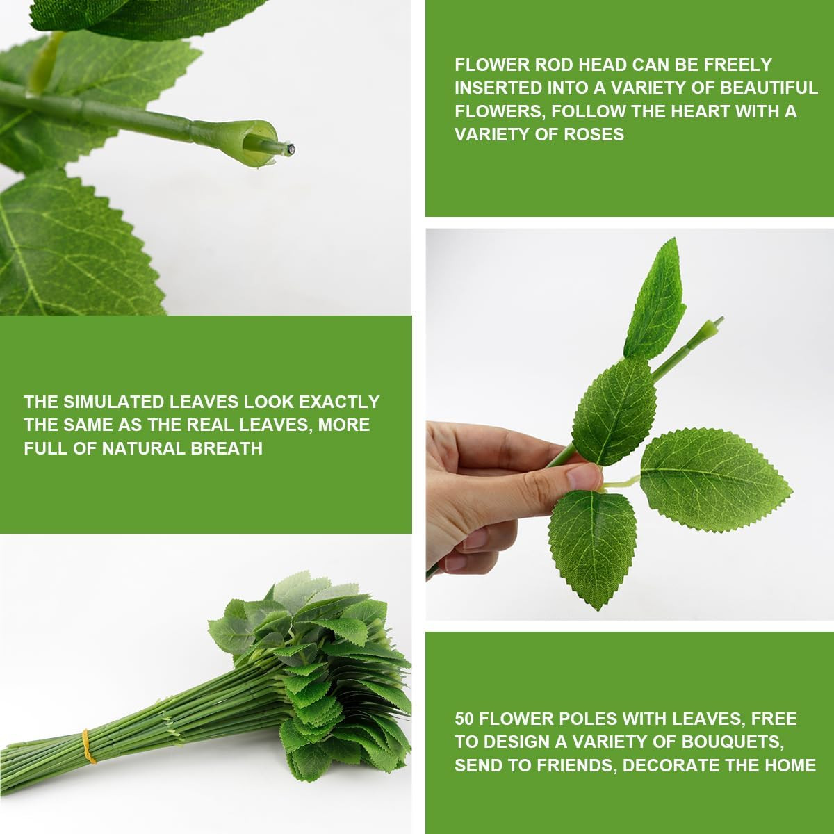 50Pcs Flower Wire Stem Plastic Artificial Flower Crafts Green Stem Wire with Lea