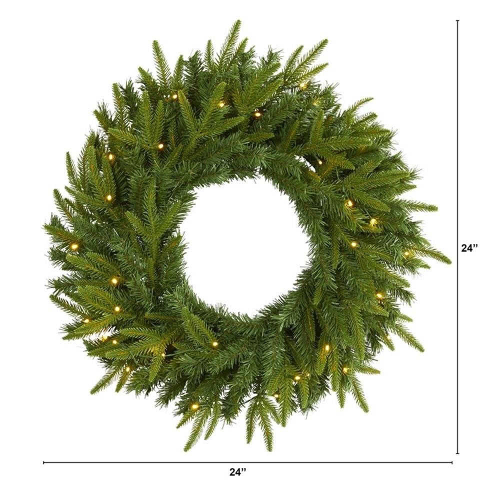 Pemberly Row 24″ Long Pine Artificial Christmas Wreath with35 Clear LED in Green