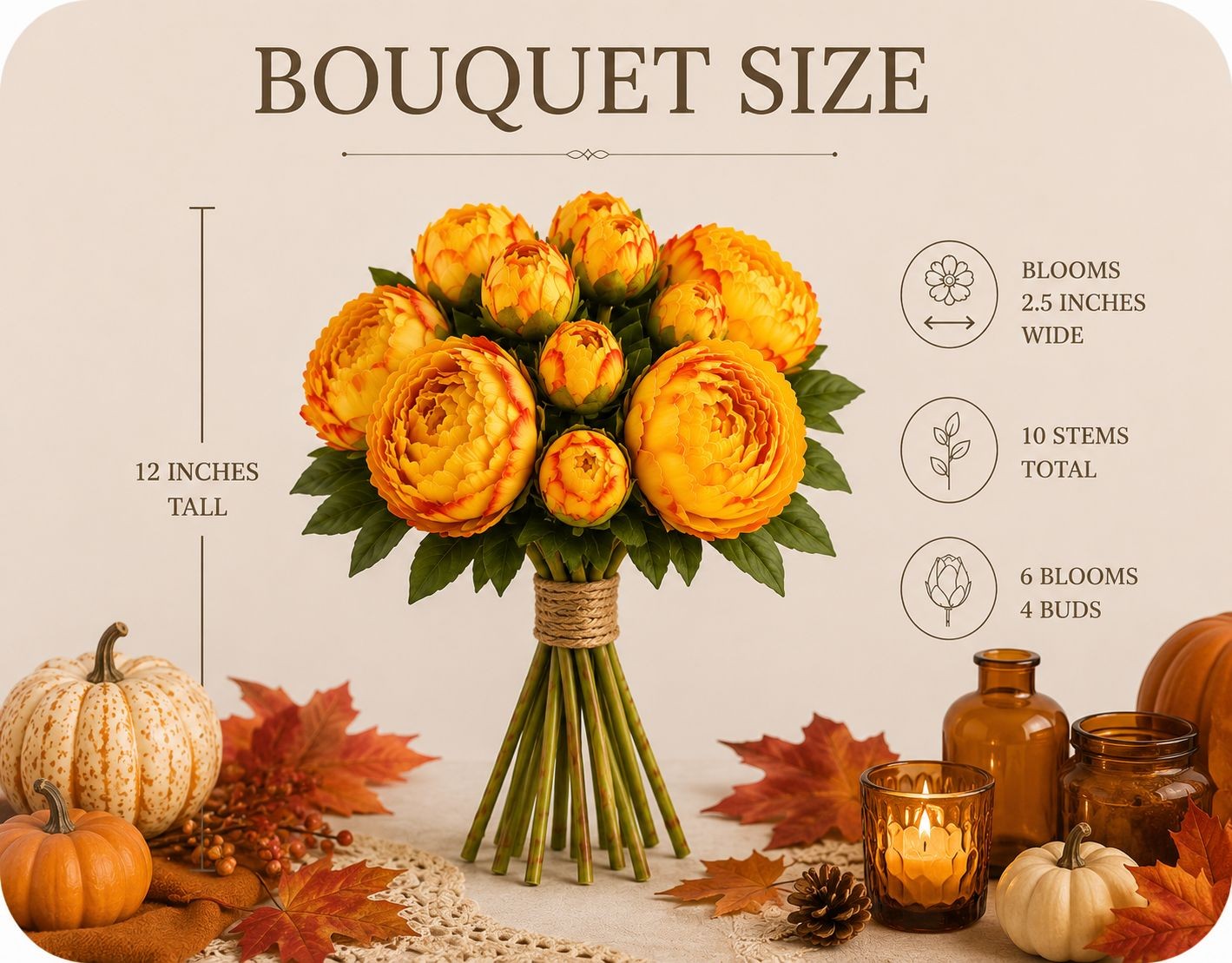 Golden Peony Bouquet Faux Flowers Autumn Decor Rustic Farmhouse Western Floral A