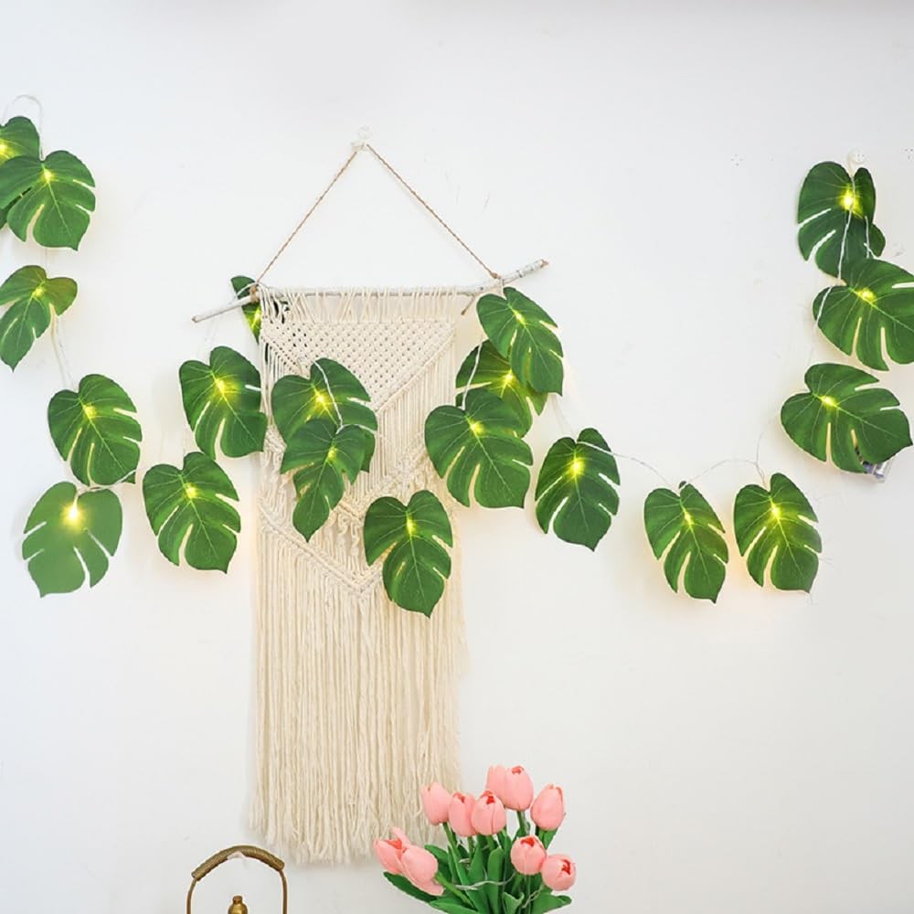 20 LED Palm Leaves String Lights, Tropical Artificial Monstera Leaf Wall Hang…