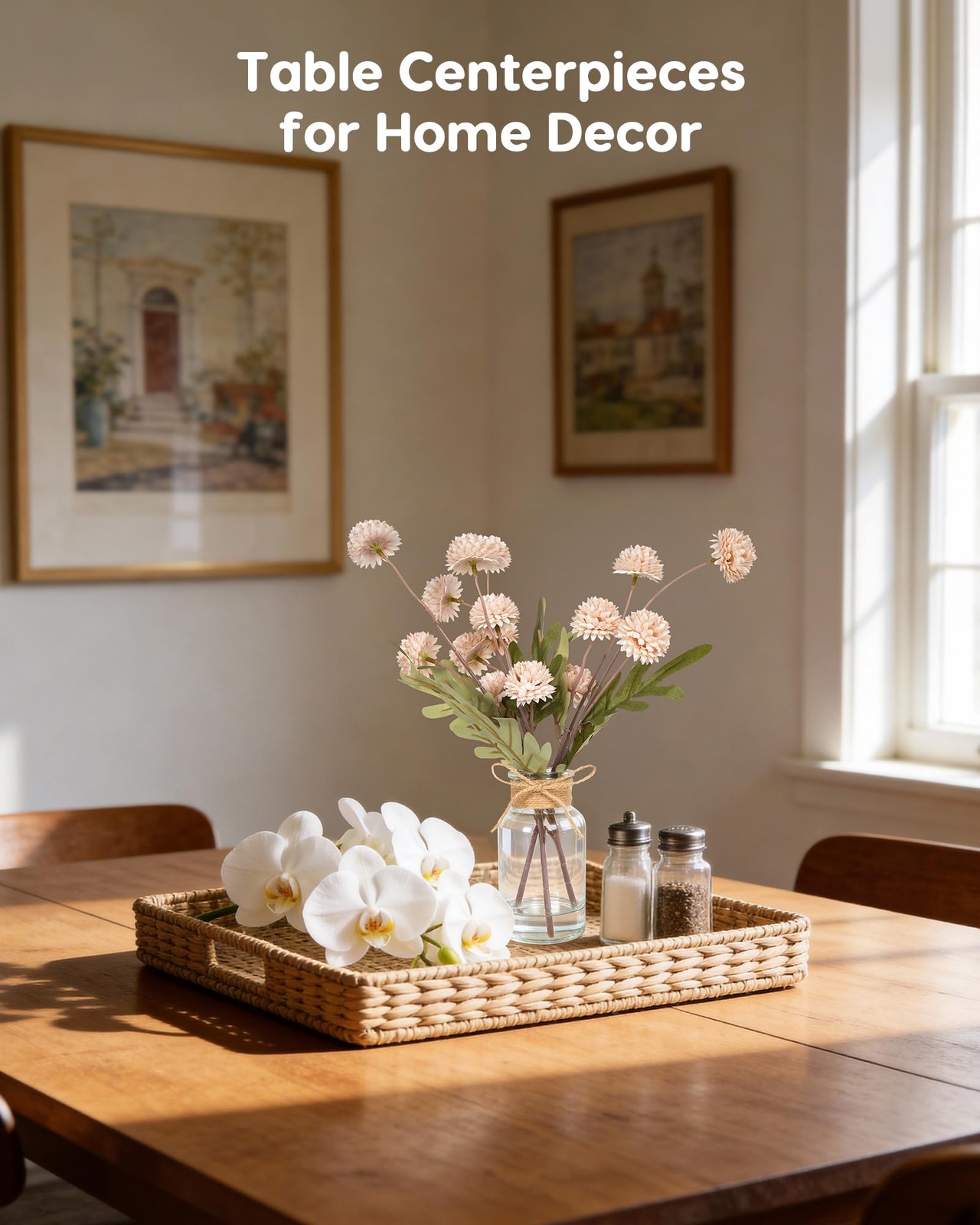 Beige Faux Silk Mums Fake Flowers in Vase With Faux Water, Fake Plants Artifi…