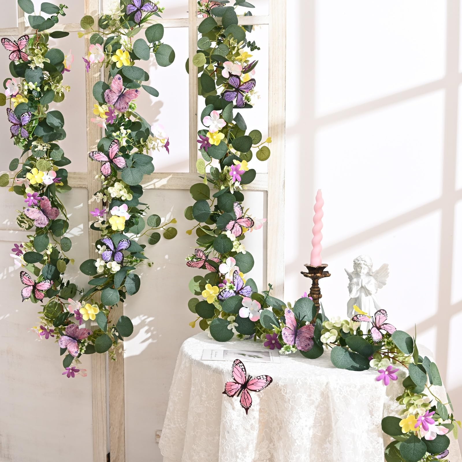 2Pcs Eucalyptus Garland with Daisy 3D Butterfly, Green Garland with Flowers, …