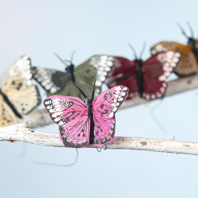 Package of 12 Assorted Artificial 2-1/2″ Butterflies with Attached Wires