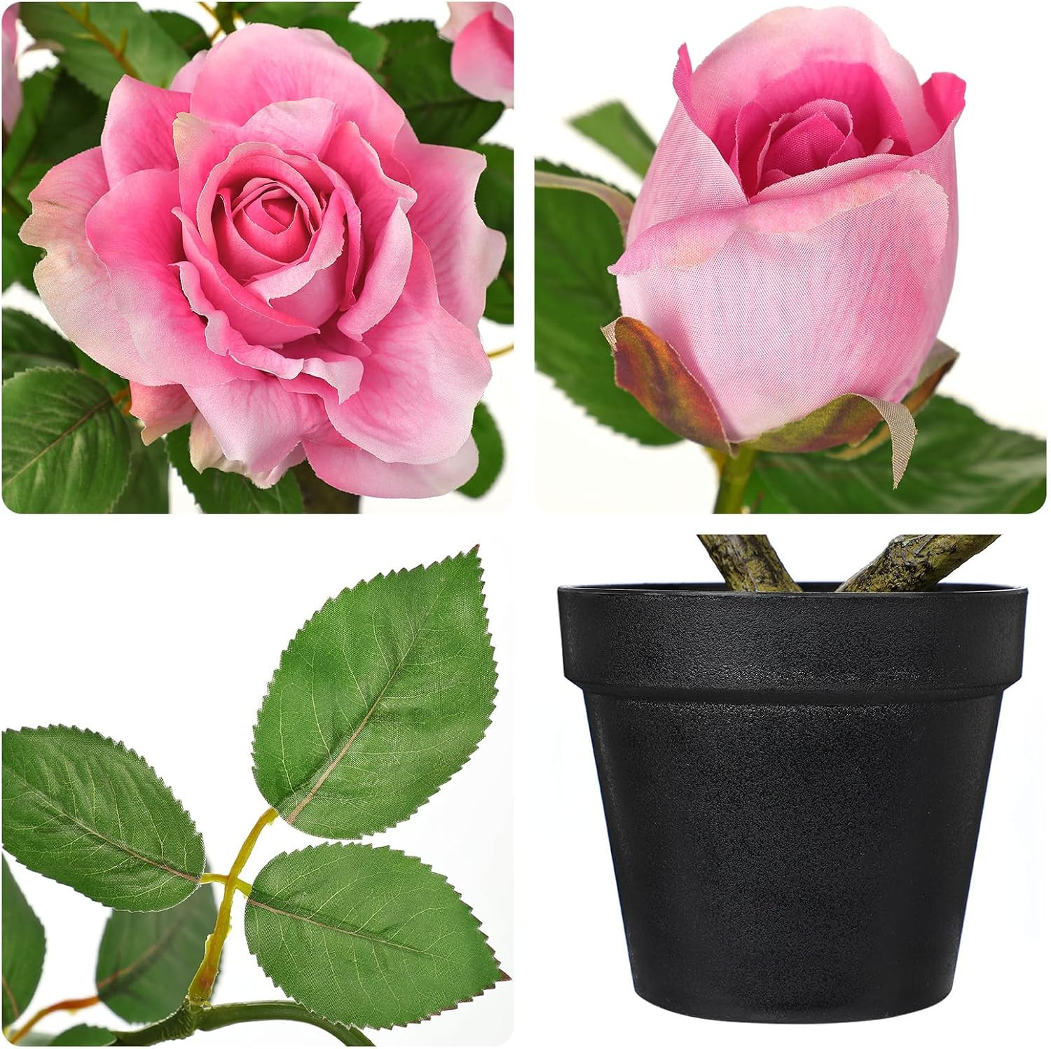 17.7″ Pink Artificial Rose Potted Plant – Elegant Faux Floral Decor for Home
