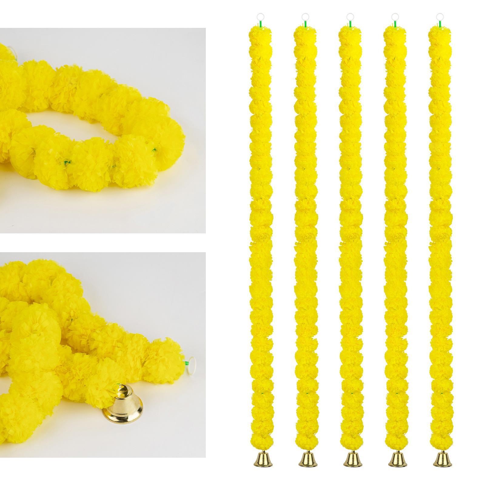5 Pieces Marigold Garland with Bell 115cm/45.28inch Artificial Marigold Flowers