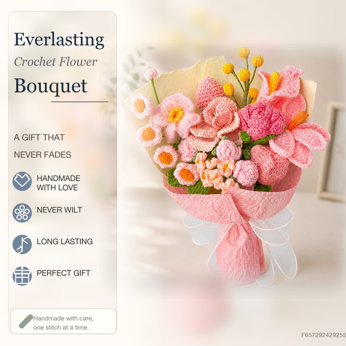Pink Lily Rose Daisy Crochet Bouquet Birthday Gift for Her
