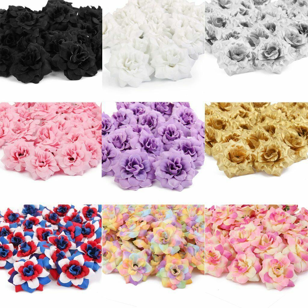 50Pcs Artificial Fake Roses Silk Flower Heads Wedding Party Home Garden Decor