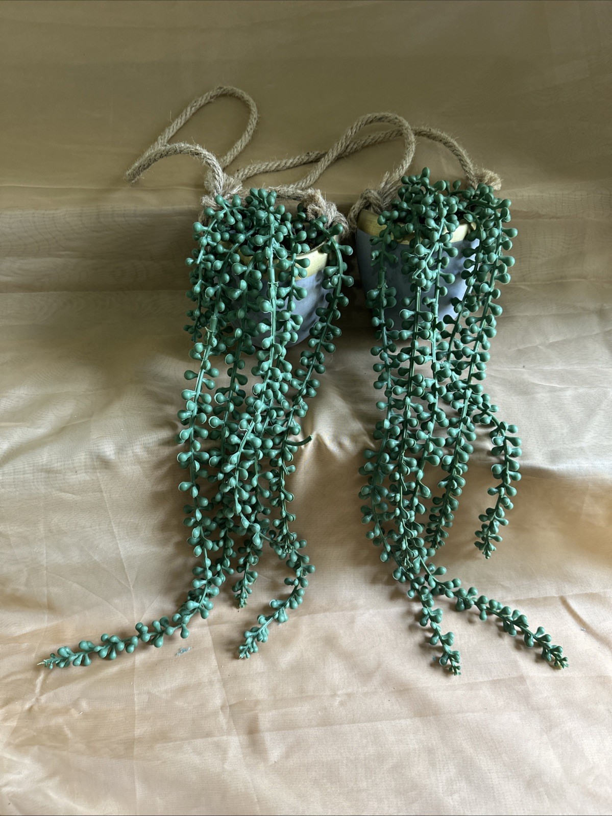 String Of Pearls Plant Set Artificial Hanging Decor Grey And Gold Pot Set 2