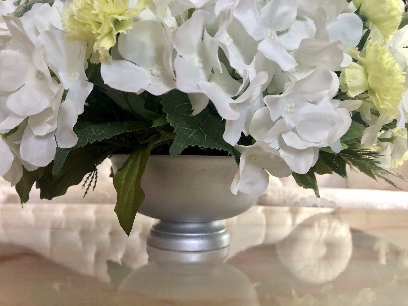 Green Spring Floral Arrangement Green And White Hydrangea And Peony Centerpiece