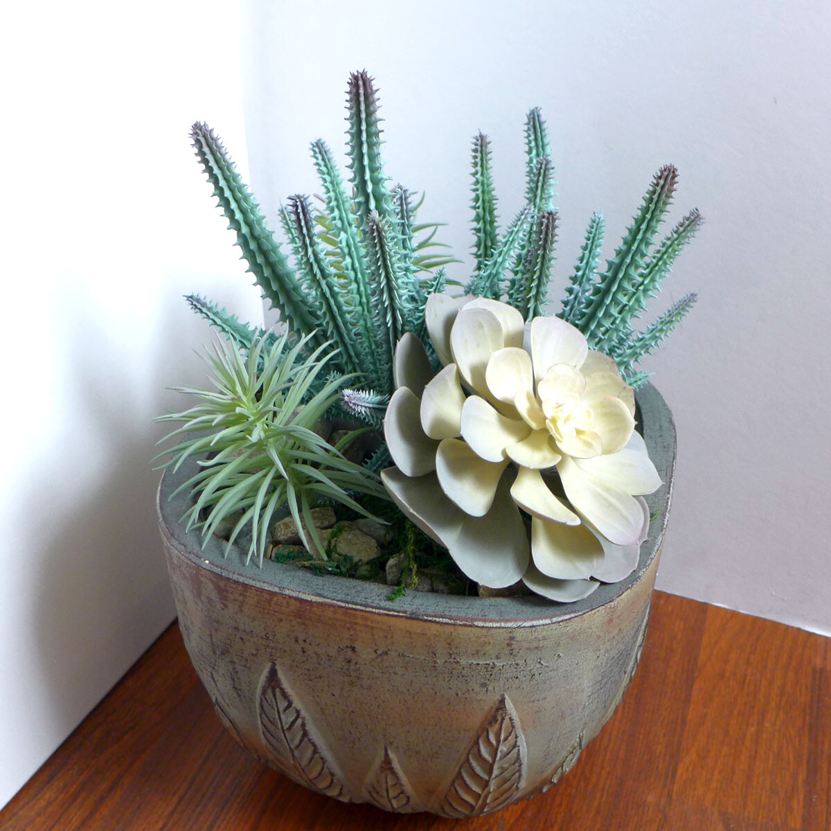 5 Pcs Artificial Plants Gray Succulents Cactus Louts Pine Tree (#60)