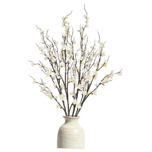 Cherry Blossom Branches 39 Inch Fake Flowers Spring Decorations for 4 Pcs White
