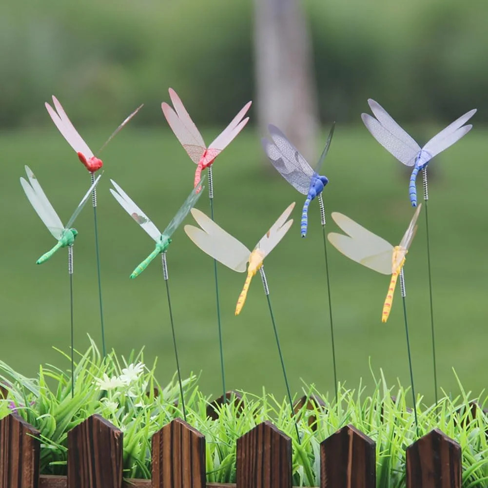 10PCS Metal Dragonfly Garden Stakes Colorful Plant Yard Decor Lawn Patio Art