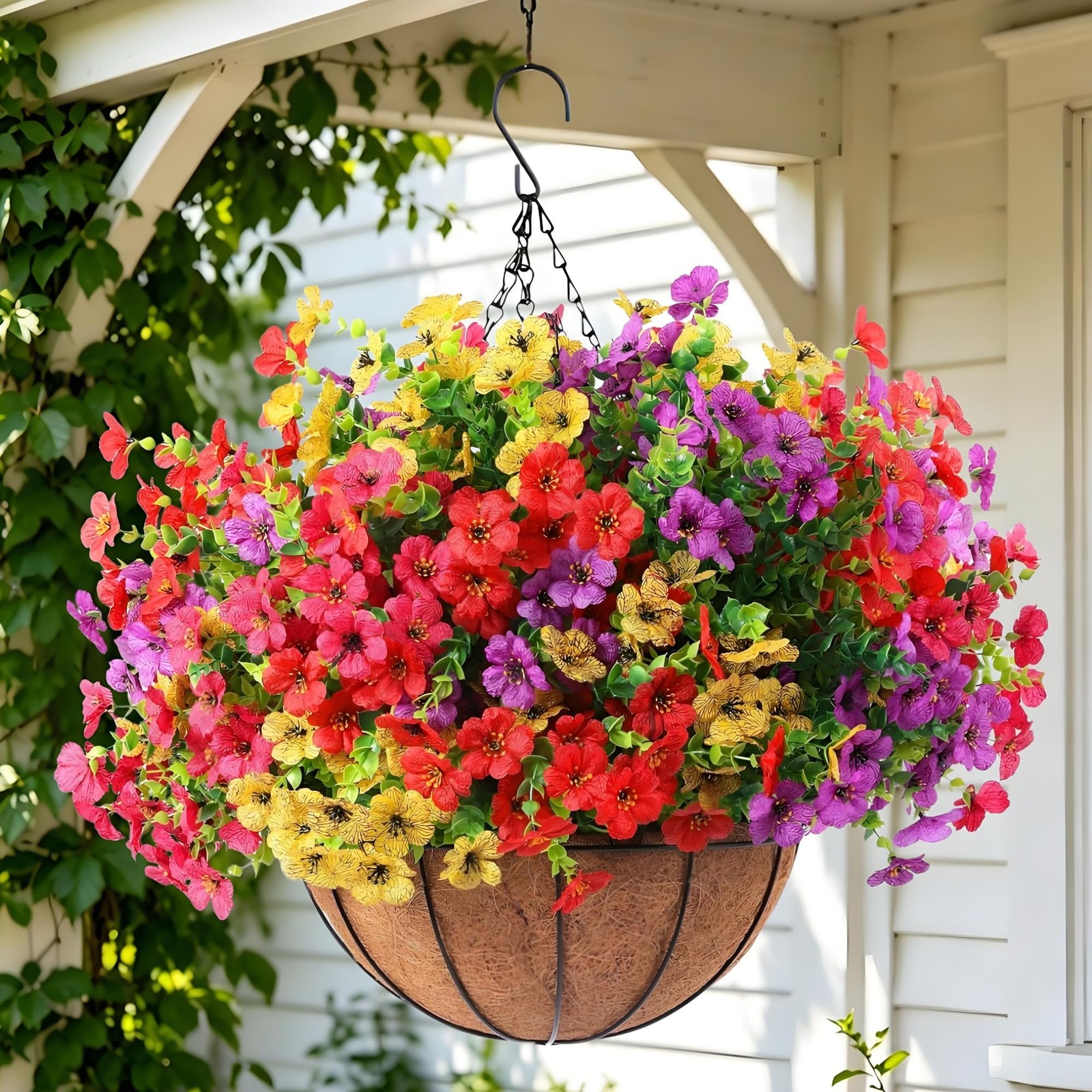 Artificial Flowers Hanging Basket for Outdoor Decoration UV Resistant Silk Fl…