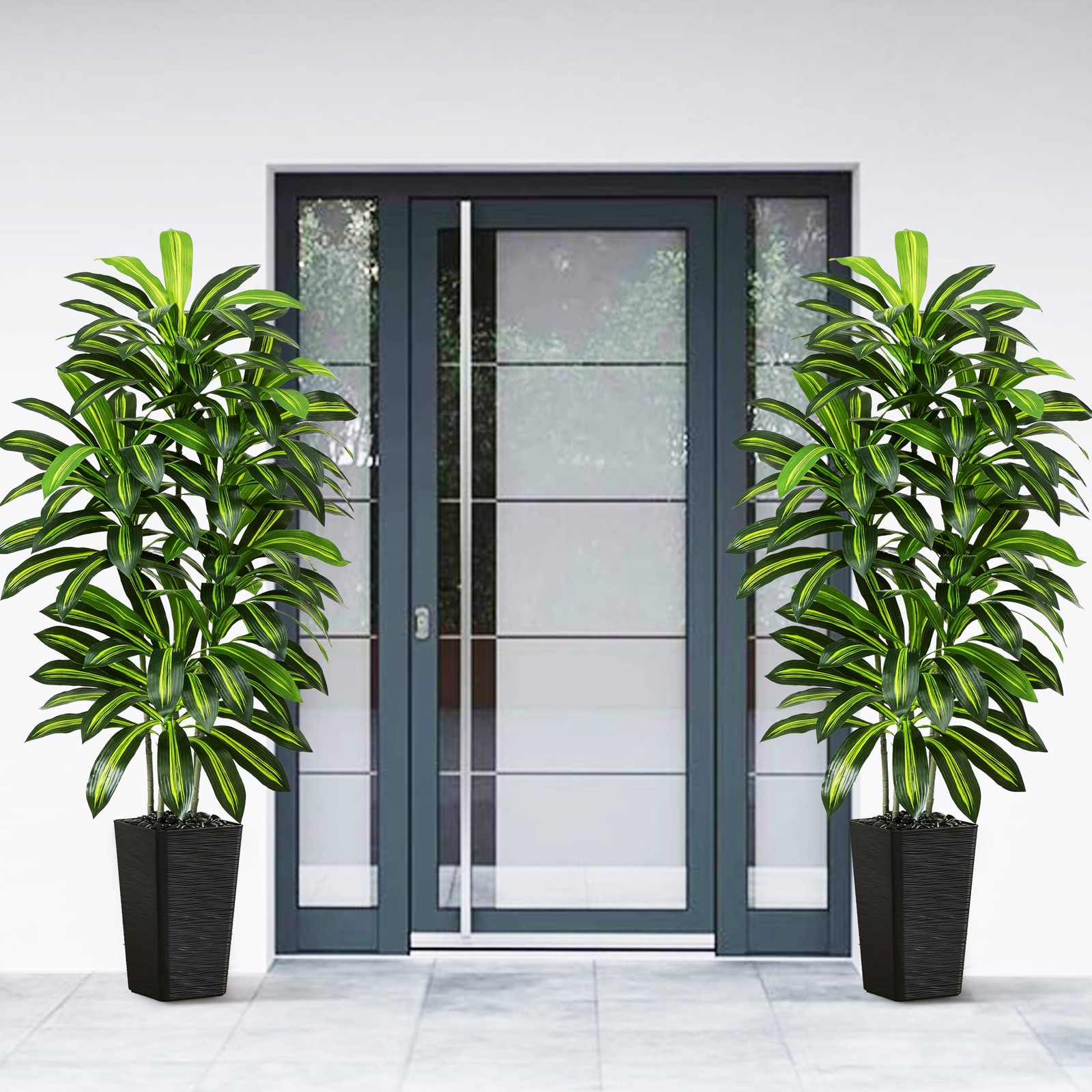 Artificial Dracaena Tree – 6FT Tall Fake Plants with Black Square Planter – A…