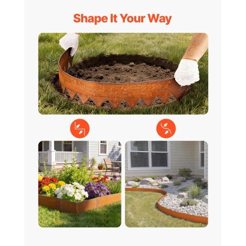 Corten Steel Landscape Edging, 6-Pack 40 x 6 Inch Metal Edging for Landscaping w